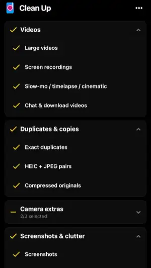 Clean Up screen
